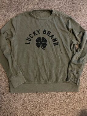 Lucky Brand Olive Crewneck Sweatshirt with Black Clover Graphic